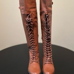 Torrid Cognac Lace-Up Wide Calf Knee Boots